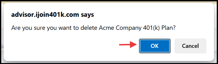 Click OK to confirm Plan Delete