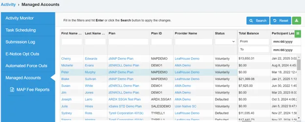 Screenshot of the iJoin "Activity > Managed Accounts" panel