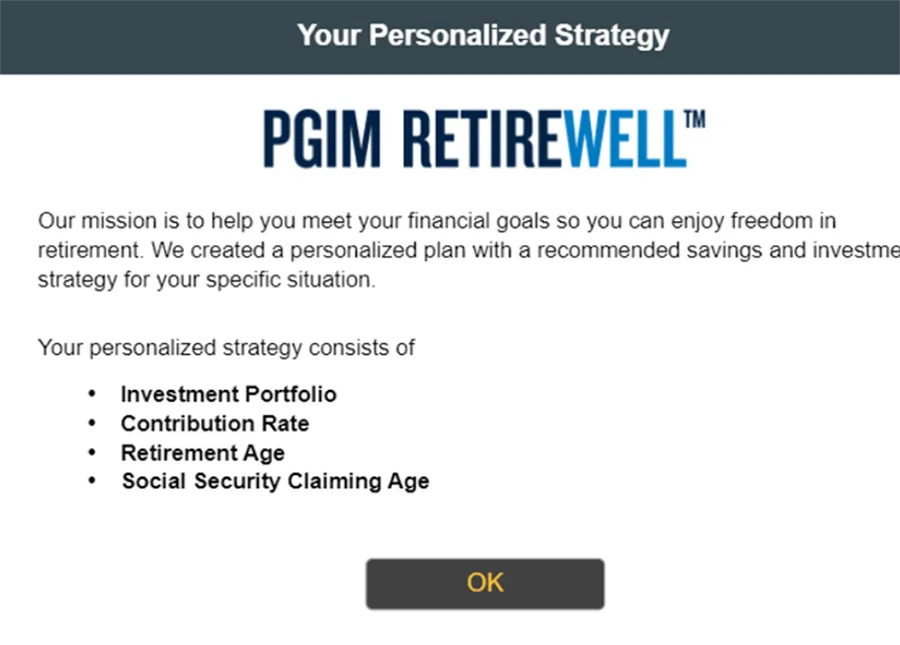 Screenshot of the PGIM Retirewell panel in iJoin